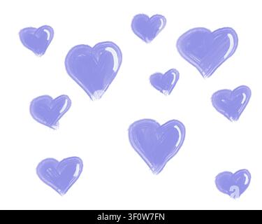Playful scattered purple hand-drawn heart illustrations with a brush-textured, sketchy style. Suited to Valentine's Day, love and wedding. Stock Photo