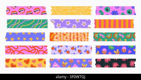 Isolated washi tape stripes, sticky duct tapes. Stock Vector