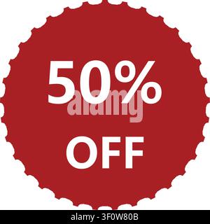 50% Off Sale Discount Badge Red Circular Sticker Isolated on White Background Stock Vector