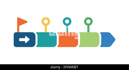Business roadmap timeline infographic with colorful milestones and flag icon for project management, strategic planning, and corporate development. Stock Vector