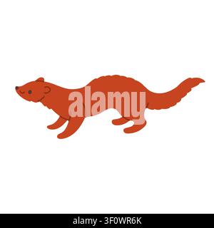 Cute brown marten weasel running vector illustration. Flat design woodland ferret polecat mink icon isolated on white background. Unique creature for Stock Vector