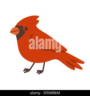 Cute red cardinal bird profile vector illustration. Flat design flying garden songbird icon isolated on white background. Perfect for winter Stock Vector