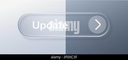 Glass update box for button ui liquid and 3d circle rectangle. Text effect frame for shape badge icon and element white ux. Glass transparent vector Stock Vector