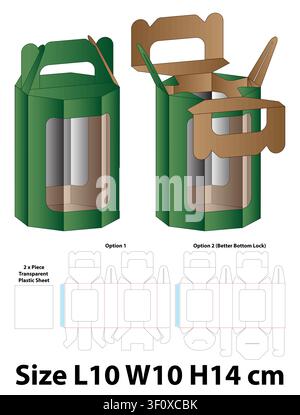 Hexagonal Handle Box With Window Template Stock Vector