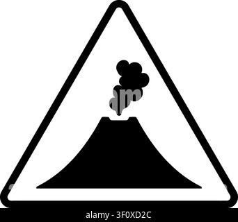 Illustration of a warning triangle containing a smoking volcano icon representing natural hazard and eruption danger Stock Vector