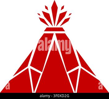 Illustration of a stylized red volcano built from sharp geometric shapes with lava and debris bursting upward from the summit Stock Vector