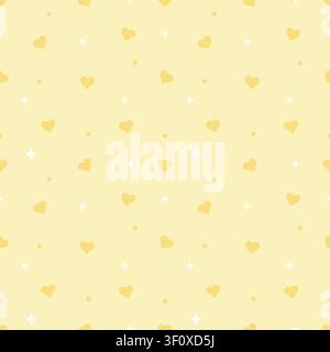Cute seamless pattern of pastel yellow background with dark yellow hearts and white stars. Minimalist tone on tone repeating background for textiles, Stock Vector
