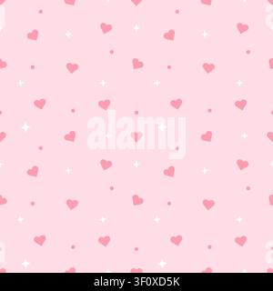 Cute seamless pattern of pastel pink background with dark pink hearts and white stars. Minimalist tone on tone repeating background for textiles, wrap Stock Vector