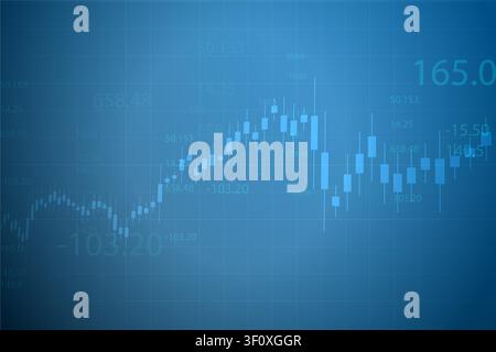Professional stock market illustration displaying bullish and bearish candlestick patterns with financial numbers on a futuristic blue background. Stock Vector