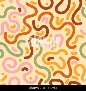 Organic seamless color pattern with abstract repeated lines and circles. Stock Vector