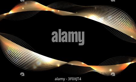 Gold luxury abstract background elegant metallic waves and shimmering light effects on black backdrop for premium design card invitation or modern cor Stock Vector