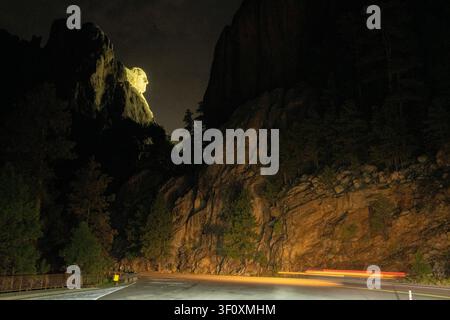 Mount Rushmore at night July 10, 2026 in South Dakota Stock Photo