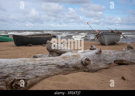 Old fishing boats on the beach Stock Photo