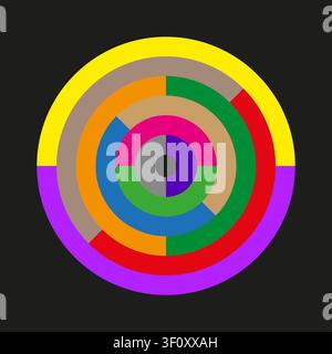 Concentric target segmented feature colorful vector shape. This geometric focus circle highlights modern data center progress. eps 10 Stock Vector