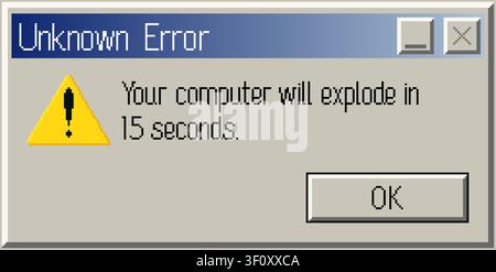 Retro pixel unknown error warning with humorous message Stock Vector