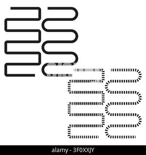 Abstract meander line feature black vector set. This geometric wave curve represents simple modern tech layouts. eps 10 Stock Vector