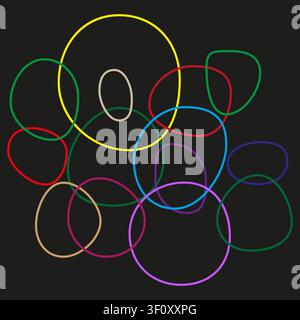 Overlapping ellipse loop feature colorful vector pattern. This abstract geometric wireframe visualizes simple tech networks. eps 10 Stock Vector