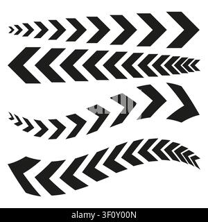 Chevron arrow trail feature black vector collection. This abstract geometric sequence highlights modern tech navigation. eps 10 Stock Vector