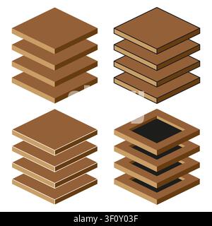 Isometric block stack feature wooden vector set. This geometric 3d layer represents simple modern construction layouts. eps 10 Stock Vector