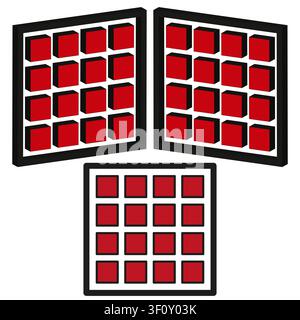 Isometric square grid feature red vector set. This geometric 3d block represents simple abstract modern tech layouts. eps 10 Stock Vector