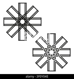 Geometric cross star set black vector shape features line art. Abstract wireframe represents modern structure. eps 10 Stock Vector
