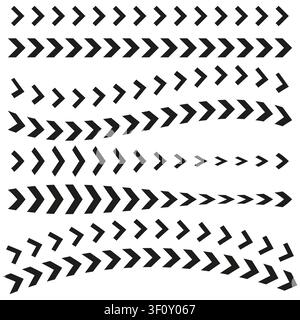 Chevron arrow trail feature black vector collection. This abstract geometric sequence enhances modern tech navigation. eps 10 Stock Vector