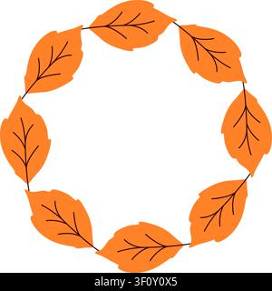 Cozy atmospheric autumn round frame on white background. Leafy fall border template. Blank form for seasonal card, invitation, design, vector graphics Stock Vector