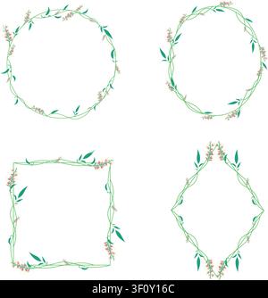 Minimal pastel floral frame collection with delicate botanical borders, hand drawn cozy style wildflower wreaths, elegant flower frames, decorative bo Stock Vector