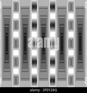 Vertical stripe pillar line feature grey vector pattern. This geometric industrial mesh highlights abstract modern backgrounds. Stock Vector