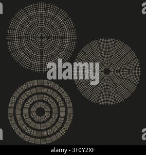 Circular wireframe web feature beige vector pattern. This abstract geometric radar represents hypnotic tech backgrounds. Stock Vector