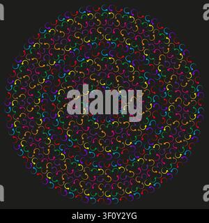 Dotted spiral mandala feature colorful vector pattern. This abstract geometric burst complements hypnotic art layouts. Stock Vector