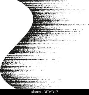 Distressed halftone wave black vector element features grunge texture. Abstract rough splash complements modern layout. Stock Vector