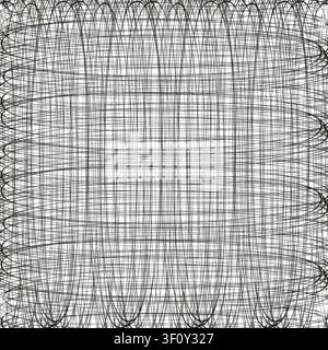 Abstract wireframe loop feature black vector pattern. This chaotic spiral coil visualizes hypnotic modern art backgrounds. Stock Vector