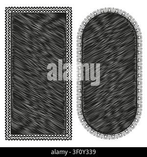 Abstract drawn rug feature black vector pattern. This chaotic scribble carpet complements modern home interior layouts. Stock Vector