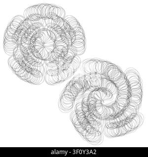 Abstract wireframe mandala feature black vector pattern. This chaotic spiral flower enhances hypnotic art backgrounds. Stock Vector