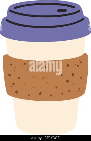 Reusable coffee cup isolated icon. Hand-drawn vector illustration in naive doodle style Stock Vector