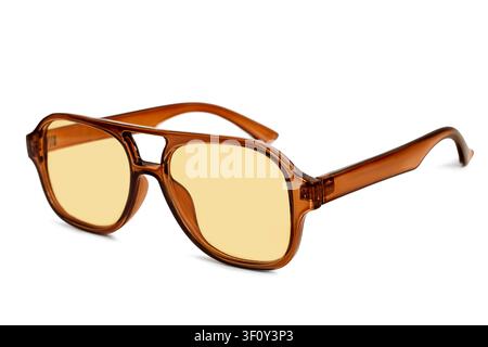 Yellow lens sunglasses isolated on white background Stock Photo
