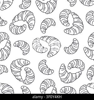 Hygge croissants doodle icons seamless pattern. Cozy rustic pastry line art wallpaper Stock Vector