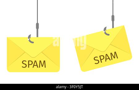 Phishing Spam Email Hook Vector Illustration Cybersecurity Threat Fishing Attack Malware Scam Fraud Stock Vector