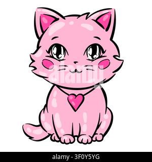 Anime kawaii cat. Colorful cute print in cartoon style. Fashion illustration. Stock Vector