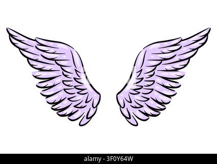 Anime kawaii hand drawn wings. Colorful cute print in cartoon style. Stock Vector