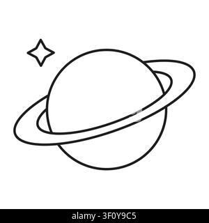 Saturn planet star black vector icon features cosmic ring. The space galaxy concept complements modern astronomy layouts. Stock Vector
