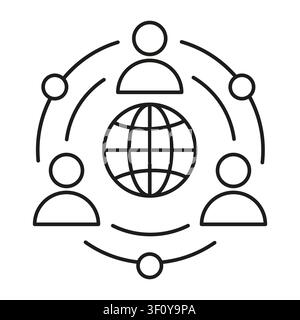 Global team network black vector icon features earth globe. The corporate business concept complements community apps. Stock Vector