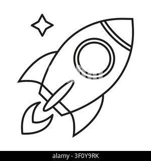 Space rocket ship black vector icon features fast flight. The galaxy exploration concept complements modern startup layouts. Stock Vector