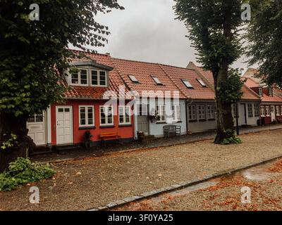 Colorful small houses in a Danish village street Stock Photo