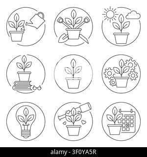 Botanical agriculture set black vector element features garden signs. The diverse plant assortment visualizes care designs. Stock Vector