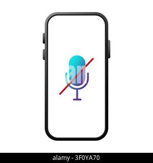 Mute mode smartphone black vector icon features crossed microphone. The silent audio concept highlights modern interfaces. Stock Vector