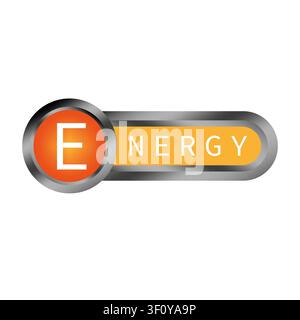 Energy text glossy button color vector element features shiny UI. The metallic interface concept complements tech designs. Stock Vector