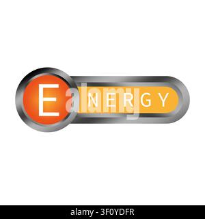 Energy text glossy button color vector element features shiny UI. The metallic interface concept complements tech designs. Stock Vector