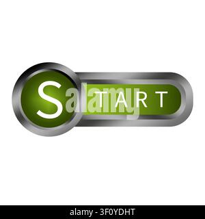 Start text glossy button color vector element features shiny UI. The metallic interface concept highlights web designs. Stock Vector